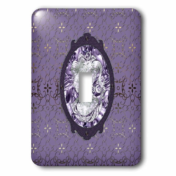 3dRose, Crystal Look Cameo, Oval Frame, Ornamental Design, Purple and Gold, single toggle switch