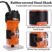THINKWORK Compact Wood Router | 6.5-Amp 1.25HP Palm Router with 15-Piece 1/4 Router Bits Set & Accessories | 30000 RPM for Wood Trimming, DIY & Professional Projects