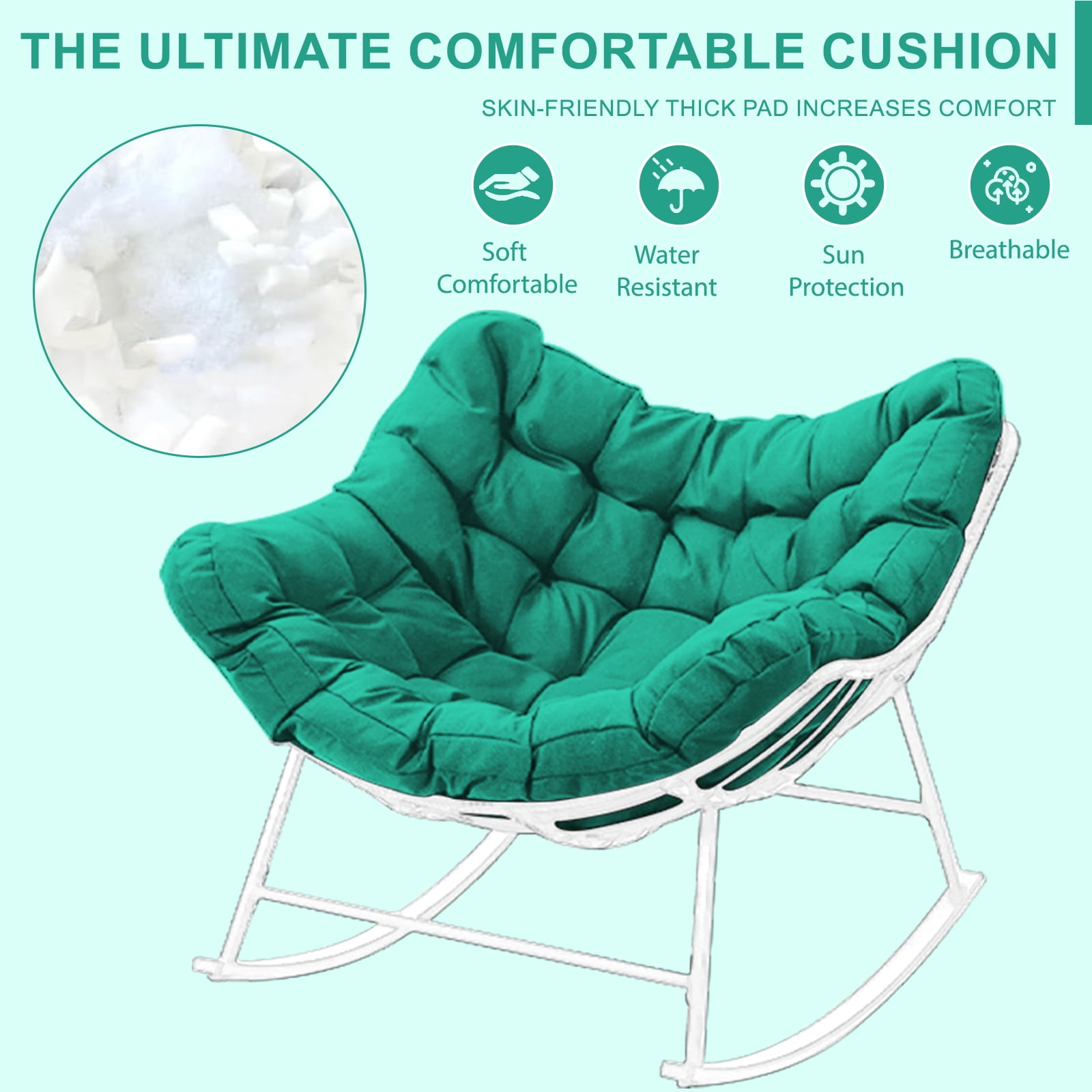 XXLYY Outdoor Rocking Chair Cushions – 6.3" Thick Waterproof Papasan Egg Chair Pad with Ties, Comfortable Round Seat Cushion for Living Room, Patio, Porch, or Balcony