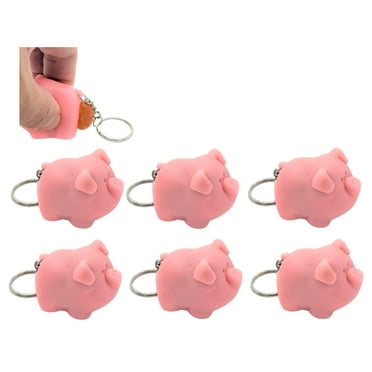 6 Pack - Naughty Squeeze Pooping Pink Pig Keychains (2") Animals Poop TURD Key Chain Ring