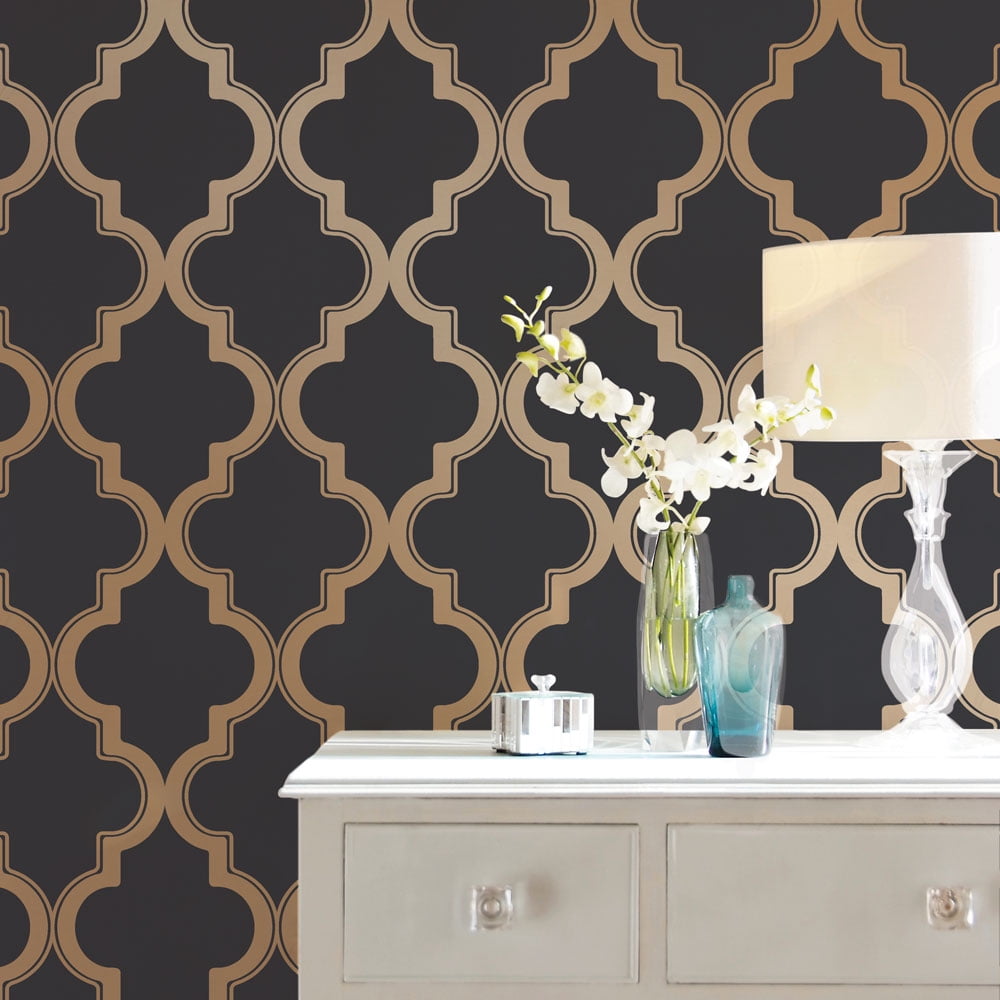 Tempaper Marrakesh Midnight & Metallic Gold Peel and Stick Wallpaper, 20.5" x 16.5'