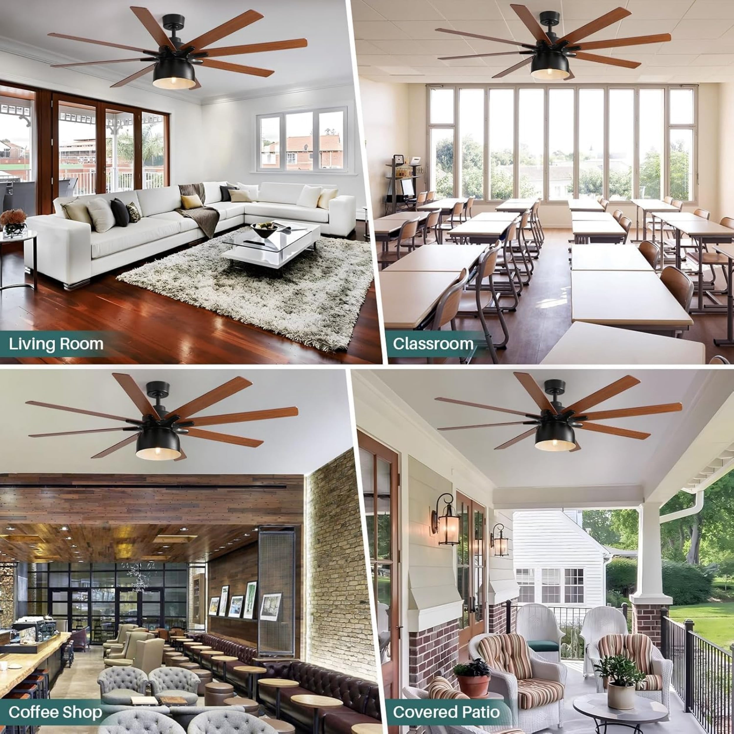 Sofucor 52 Inch Low Profile Ceiling Fan with Light Bulb Replaceable and Remote Control, 8 Blade Ceiling Fan with 3 Downrod, Max Airflow 7000 CFM