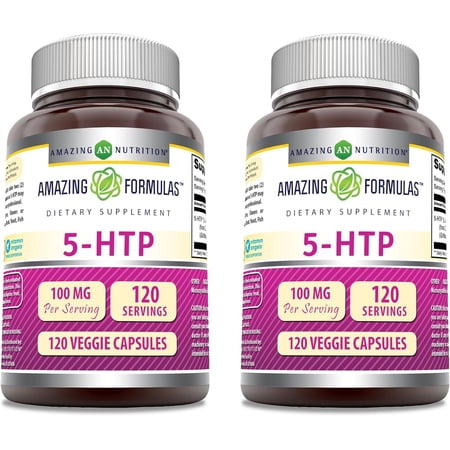 Amazing Formulas 5-HTP (Hydroxytryptophan) 100 Mg Per Serving 120 Veggie Capsules Supplement | Made from Griffonia Simplicifolia Seed Extract | Non-GMO | Gluten Free | Pack of 2