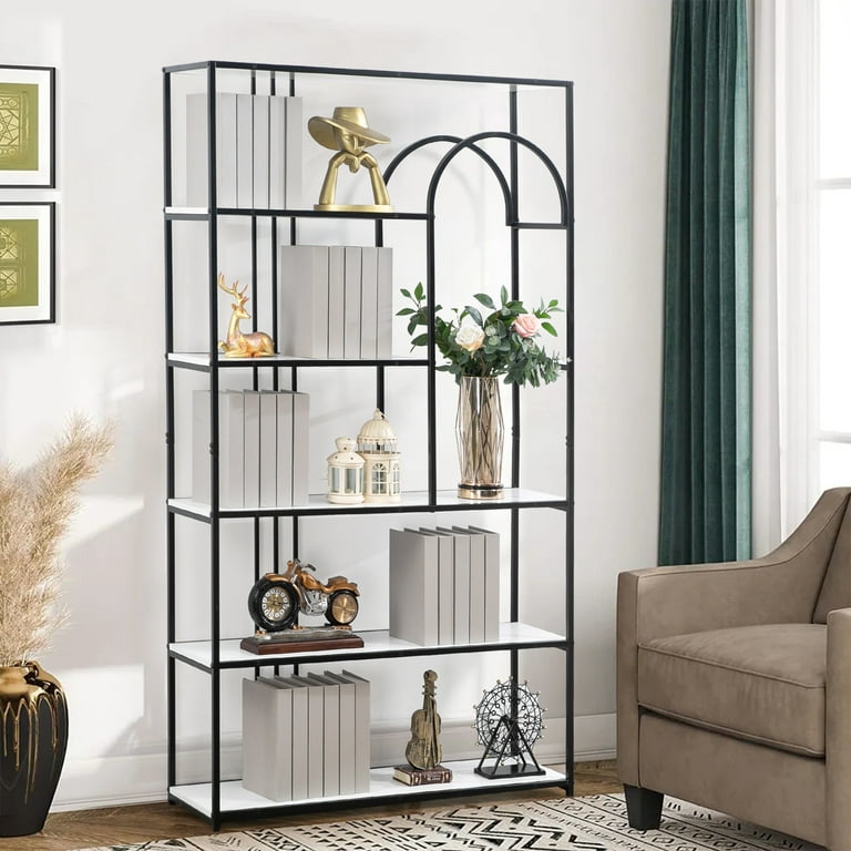 MAISONPEX Book Shelf, Design Tall Shelves with Steel Frame, Display  Bookcase Standing Organizer, Modern Decorative Wood Storage Shelves for  Bedroom