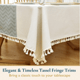 thumbnail image 3 of ComfiTime Table Cloth – Fitted Table Cover for 6 Foot, 8 Foot and other Size Rectangle or Round Tables, Faux Linen/Burlap Tablecloth for Parties w/ Tassel & Embroidery, 55*102, Ivory, 3 of 8