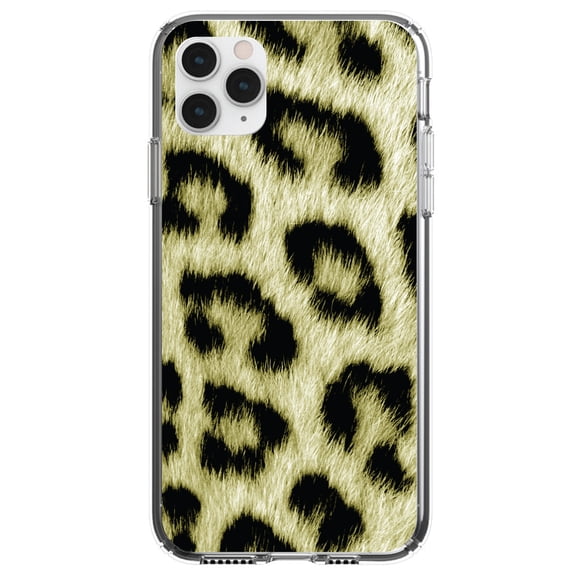 DistinctInk Clear Shockproof Hybrid Case for iPhone 11 Pro MAX (6.5" Screen) - TPU Bumper, Acrylic Back, Tempered Glass Screen Protector - Yellow Black Leopard Fur Skin Print