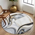 thumbnail image 3 of White Grey Marble Round Rug 5ft Washable Circle Kitchen Rugs Non Slip Modern Abstract Art Ink Painting Large Area Rug Indoor Floor Carpet for Bedroom Living Room Home Office Dining Room Nursery, 3 of 7