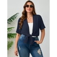 thumbnail image 2 of SHOWMALL Women's Plus Size Summer Lightweight Cardigan Draped Front Open Shrugs Navy Blue 3X Casual Short Sleeve Boleros Layering Coat, 2 of 8