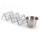 thumbnail image 1 of Soporte para tacos de acero inoxidable con 3 rejillas en forma de V, brillante, para cocina, hogar, con taza para salsa, 1 of 10