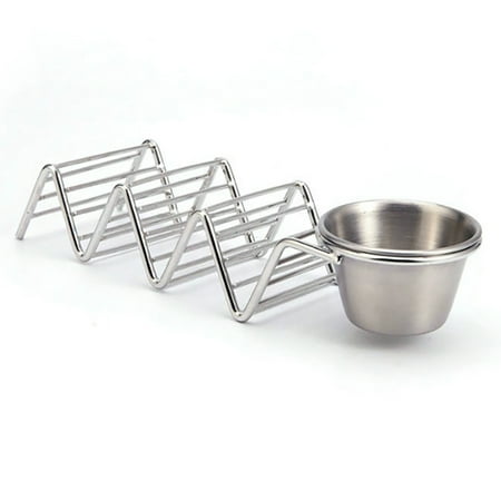 

Taco Stand Stainless Steel 3 Grid V Shaped Glossy Taco Holder Rack for Kitchen Home with Sauce Cup