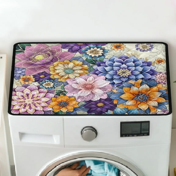 TSOVTHRID Colorful Boho Mandala Floral Print 24'' x 19.7'' Washer and Dryer Covers for the Top, Anti-scratch Washing Machine Cover Washer Dryer Top Protector Mat for Laundry Kitchen Home