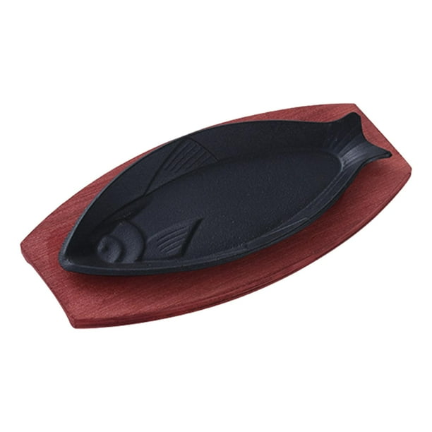 Plato para freír bistec, juego de platos para bistec chisporroteantes, sartén para parrilla Teppanyaki con forma de pez, fajita A