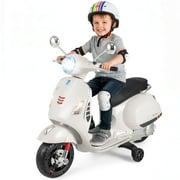 Costway Licensed VESPA 12V Kids Electric Motorcycle with Music Horn Story Training Wheels White