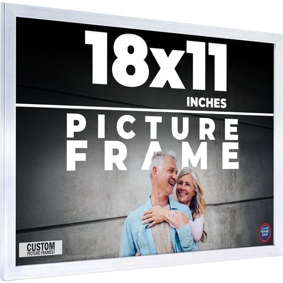 18x11 Frame Silver Stainless Steel Solid Wood Picture Frame | 0.75 Inch Moulding Width | Includes