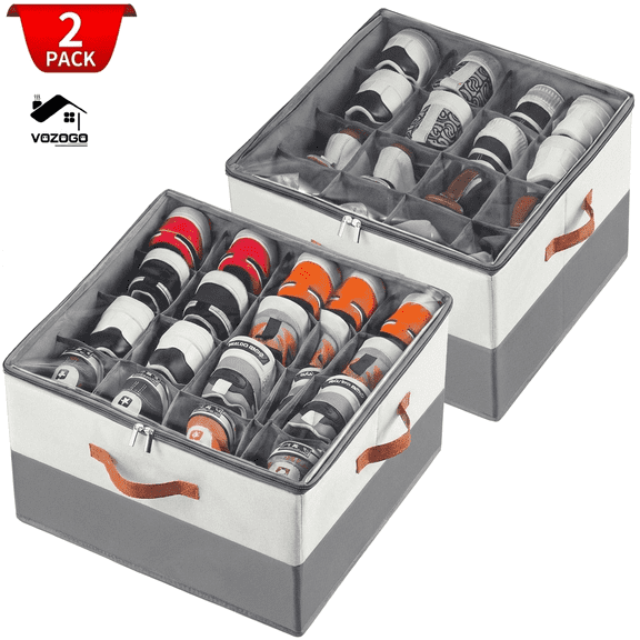 VOZOGO 2 Pack Shoe Organizer for Closet,Large Shoe Box Storage Containers, Foldable Shoe Storage Organizer Box Bin with Clear Cover and Sturdy Handles for Sneakers,Sandals,Slippers, Fit 32-64 Pairs,