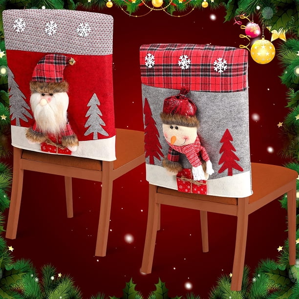 Fundas para respaldos de sillas de Navidad, fundas para sillas de mesa de comedor, fundas de felpa para sillas de Navidad, Papá Noel, muñeco de nieve, reno para decoración navideña, fiesta de Navidad,