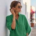 thumbnail image 5 of Textilo Cotton Linen Sets for Women 2 Piece Batwing Sleeve Shirts and Wide Leg Pants Button V Neck Outfit Trendy 2026 Breathable Summer Travel Casual Activewear,Green XL, 5 of 6