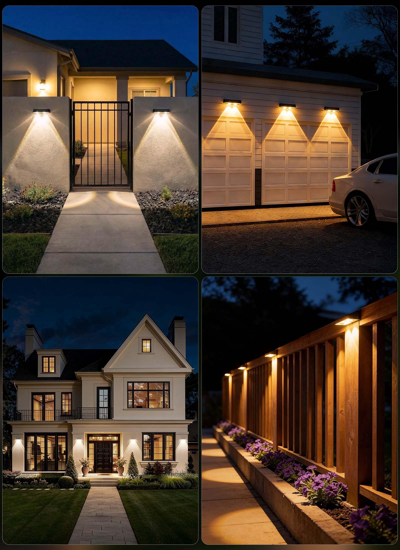 8 Pack Solar-Fence-Lights-Outdoor, IP65 Waterproof Warm White & RGB 11 Color Solar Deck Step Flood Lights, Solar Patio Lights for Outside Backyard Yard Home Improvement Wall Railing