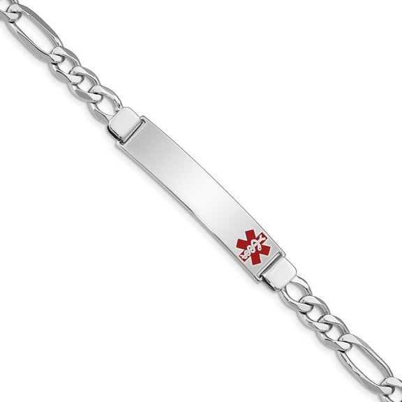 Sterling Silver Medical ID Figaro Link Bracelet - 12.1 Grams - 7 Inch - Lobster Claw