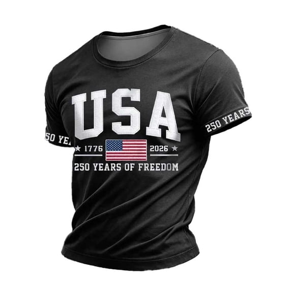 Glisme 4Th Of July Men'S T-Shirt American Flag Letter Print Short Sleeve Crew Neck Tops Summer Independence Day Casual Men Tees Size L Black