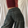 thumbnail image 4 of Gris S Street Trend nuevo 2021 viejo lavado oscuro estampado Retro bolsillo de cintura alta pantalones de pierna ancha sueltos mujeres, 4 of 7