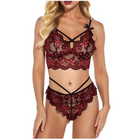 Kayannuo Bras For Women Christmas New Sexy Women Embroidery Lace Wireless Bra Lingerie Set Hollow Out Thong Garter
