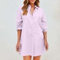 thumbnail image 2 of Yuyuzo Womens Button down Shirts Long Sleeve Lapel Collared Tunic Tops Solid Color T-Shirt Dresses, 2 of 7