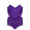 thumbnail image 2 of TiaoBug Women's Salsa Latin Dance Dress Fringe Tassels Camisole Leotard Sleeveless Rhinestones Mesh Bodysuit Purple XL, 2 of 5