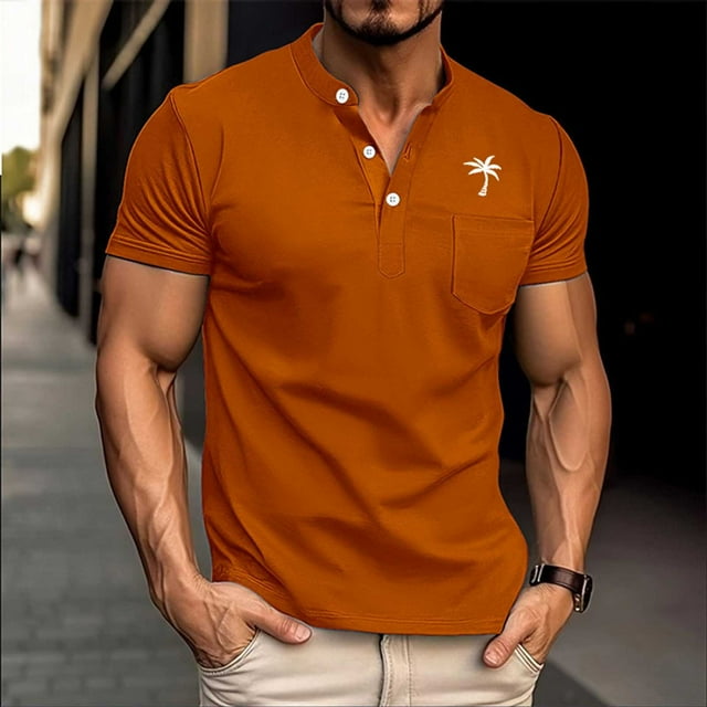 Tops para hombre, blusas y camisas de manga corta con cuello redondo para hombre, blusas casuales con estampado de botones, manga corta, cuello vuelto, blusas de poliéster para hombre