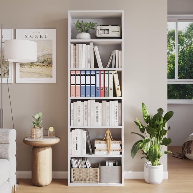 6 Tier Wood Bookcase, 63.6" Tall Freestanding Bookshelf, Floor Standing Open Display Rack, Storage Book Shelf for Living Room Home Office