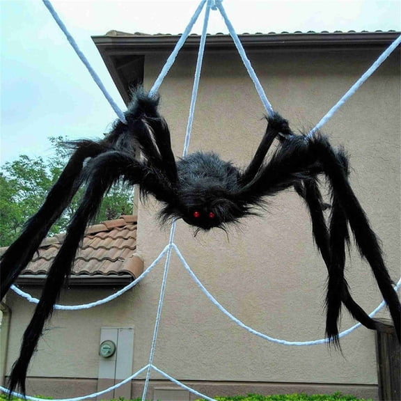 Halloween Decorations Outdoor Giant 125cm Black Plush Spider Prop Realistic Spider with Red Eyes Poseable Legs Party Scary Decor for Yard
