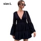 thumbnail image 2 of Vestido de manga larga con cuello en V para mujer, dobladillo con volantes, vestido corto informal, falda de playa, 2 of 6
