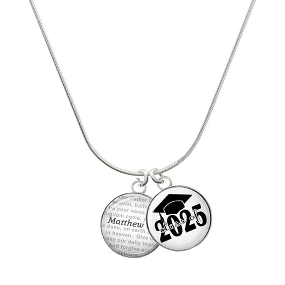 Delight Jewelry Silver-tone Domed Matthew 6:9 - Script Class of 2025 Dome Charm Necklace, 18"