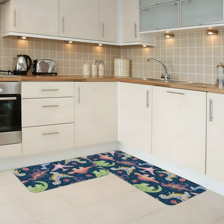 

Kitchen Mats for Floor 2 Piece - Dinosaur Print M Anti Fatigue Mats for Kitchen Floor Kitchen Rugs Non Slip Washable Mat for Home Kitchen Decor