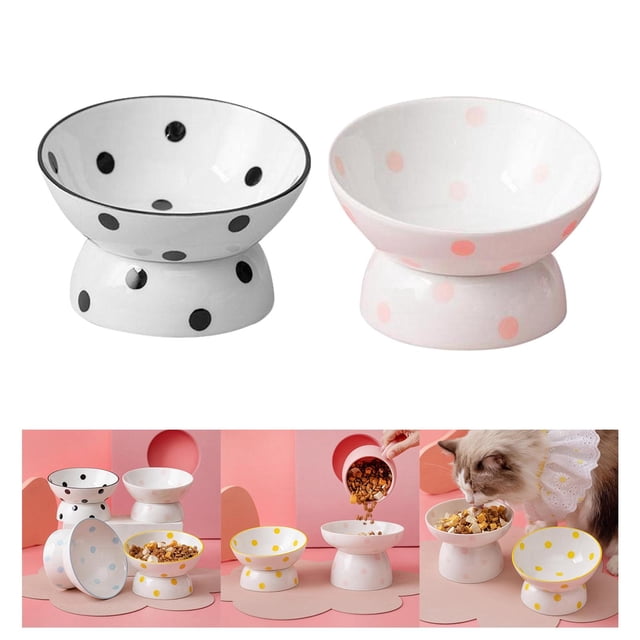 Cuenco de Gato de Cerámica Inclinado Cuenco de Gato de Inclinado para Gatos Domésticos Perros Pequeños + Cuenco de Gato de Cerámica Yinane Comedero para gatos
