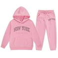 thumbnail image 3 of lnmuld Two Piece Outfits Girls Letter Print Hooded Sweatshirt Outfit Set Stylish Everyday Wear Comfortable Casual Kids Apparel Solid Color Size:15-16 Years, 3 of 4