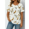 thumbnail image 3 of SOMER Women's Feather Print Blouse Casual Short Sleeve Crewneck Loose Fit Summer Tops for Vacation and Going Out, White, 3 of 7