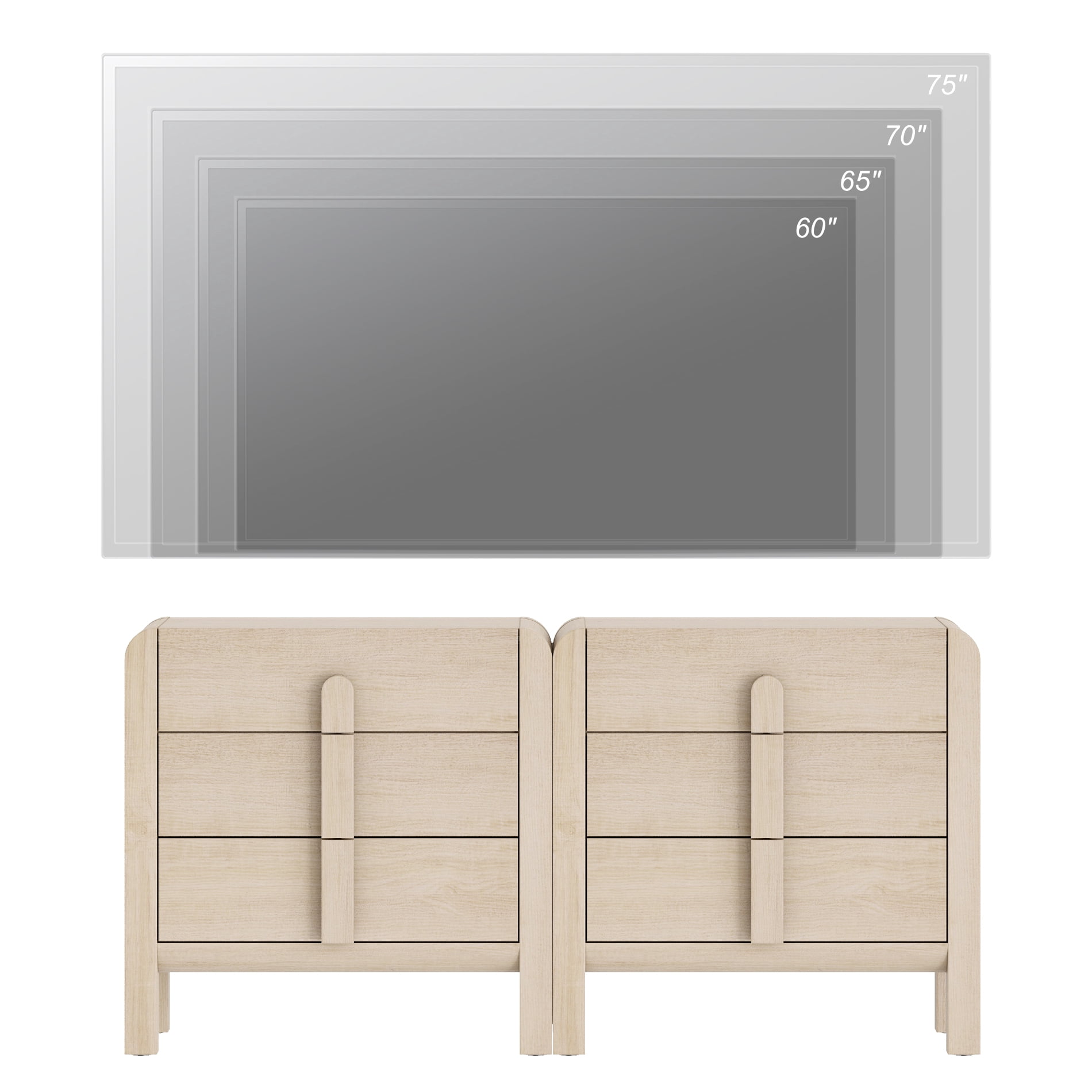 3 Drawer Curved Dresser for Bedroom Set of 2, Mid Century Modern Chest of Drawers, Wood Storage Dresser Organizer for Bedroom Living Room Hallway Closet