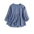 thumbnail image 2 of Women's Button Solid Color Round Neck 3/4 Sleeve Shirt Loose Fit Japanese Style, 2 of 2