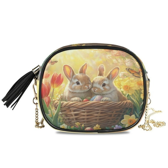Womens Casual Chain Shoulder Bag Simple style Rabbit on Easter Basket Crossbody Bag
