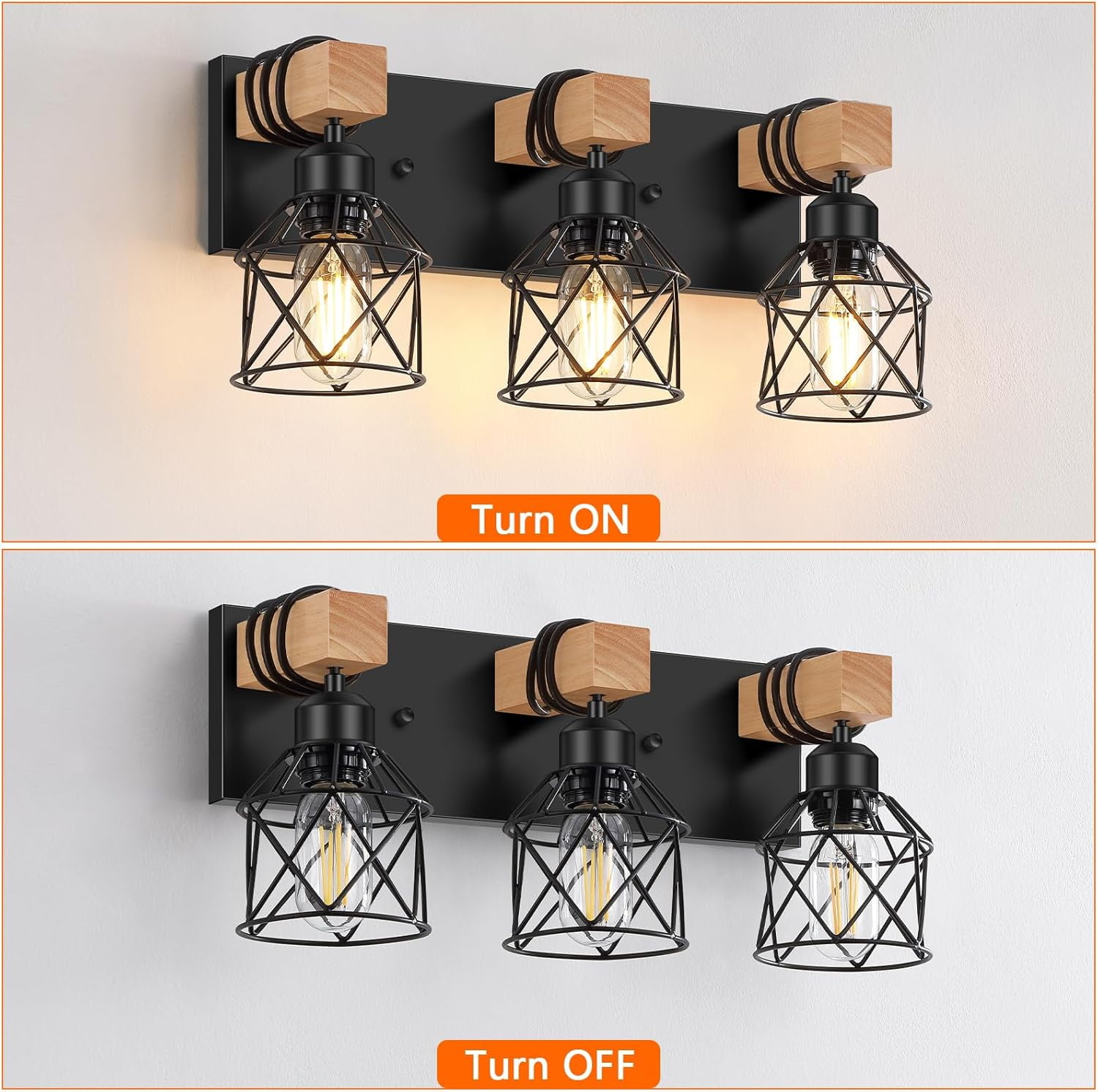 3-Light Bathroom Light Fixtures over Mirror Bathroom Vanity Light Farmhouse Black Bathroom Lighting Fixtures with Metal Lampshade for Bedroom, Hallway, Living Room