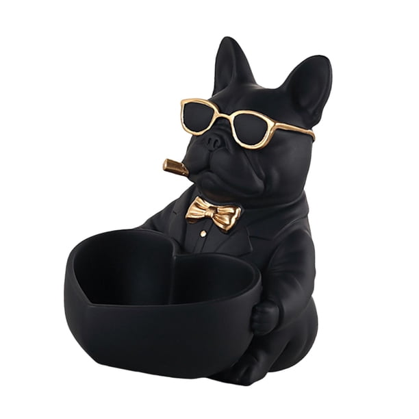 Figura de bulldog francés con forma de cuenco para guardar llaves, decoración de mesa, estilo elegante para el salón. Negro