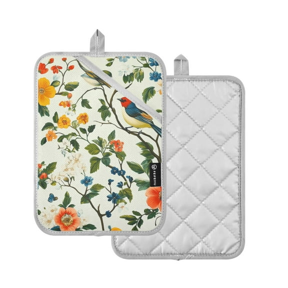 Yayeee Pot Holders Kitchen Heat Resistant with Pocket 7"x9.8" Cotton Oven Cooking Hot Pads, Green Floral Pattern