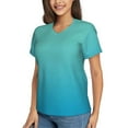 thumbnail image 2 of Xecao Teal Turquoise for Women's V-Neck T-Shirts-Elegant Half-Sleeve Tops Perfect for Summer-Large, 2 of 5