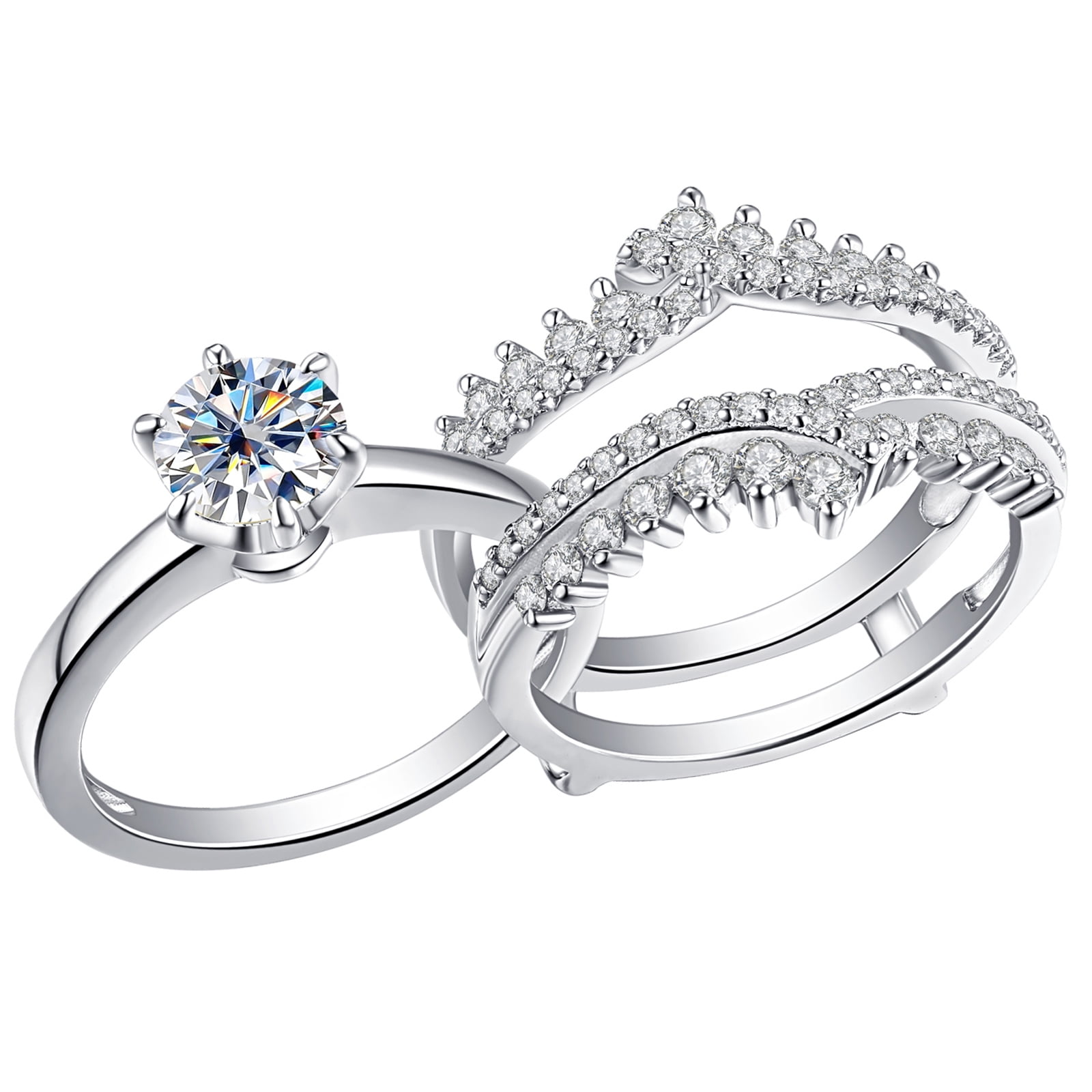 Newshe Wedding Rings for Women Engagement Ring Enhancer Band Bridal Set 1.8Ct Round AAAAA Cz Size 7