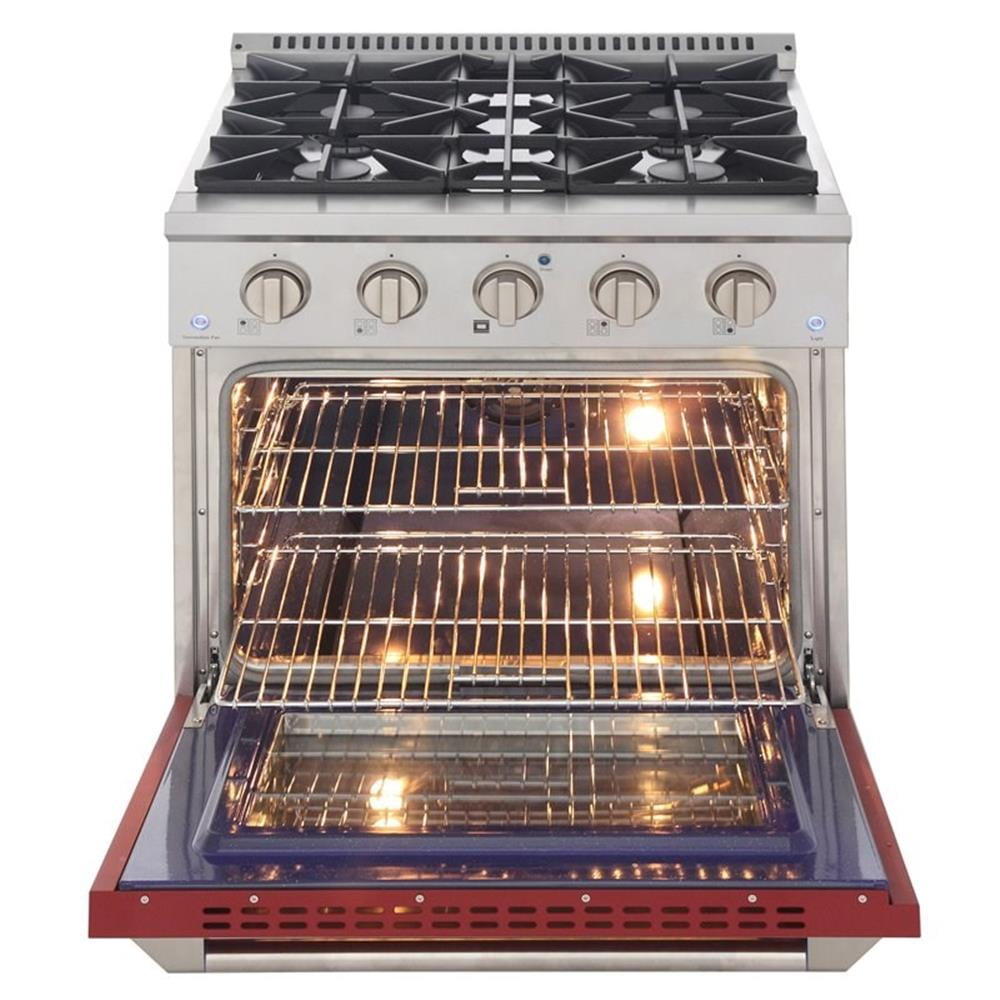 Pemberly Row 30" Modern Stainless Steel Propane Gas Range in Red/Silver