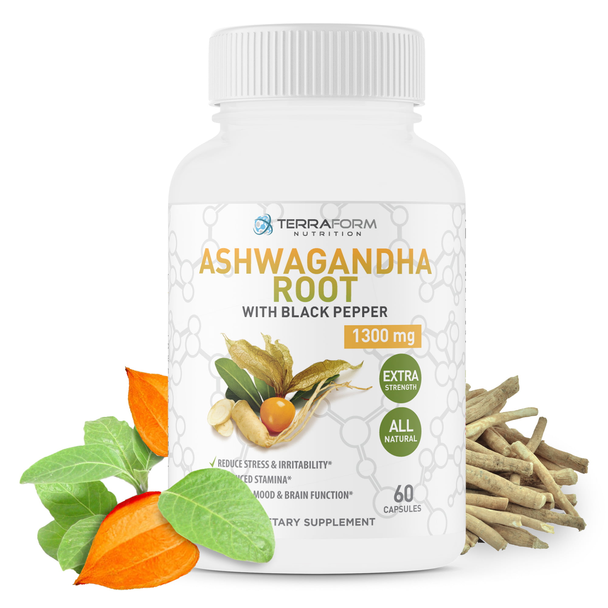Ashwagandha Supplement Capsules With Black Pepper Stress Anxiety