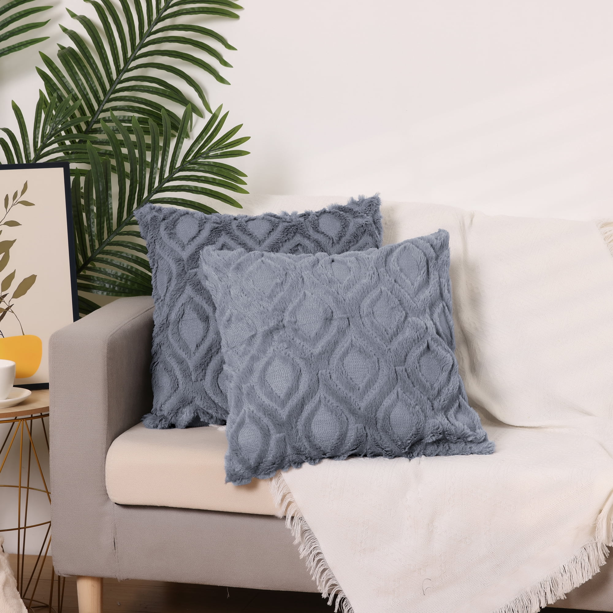 Unique Bargains Shaggy Plush Throw Pillow Covers Couch Pillow Covers (2 Count) Grey-2 18" x 18"