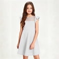thumbnail image 6 of QIUOMBBP Flutter Sleeve Dress Short for Girls Solid Color Crewneck Dresses Fashion Summer Outdoor Clothes White 9-10Years, 6 of 7