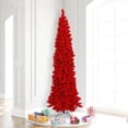 thumbnail image 3 of Vickerman 7.5' Flocked Red Pencil Fir Artificial Christmas Tree, Red Dura-lit LED Lights, 3 of 3